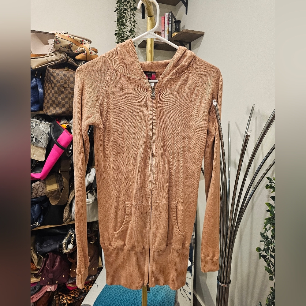 Vintage Light Brown Zip-Up Sweater/Waffle Knit Hoodie